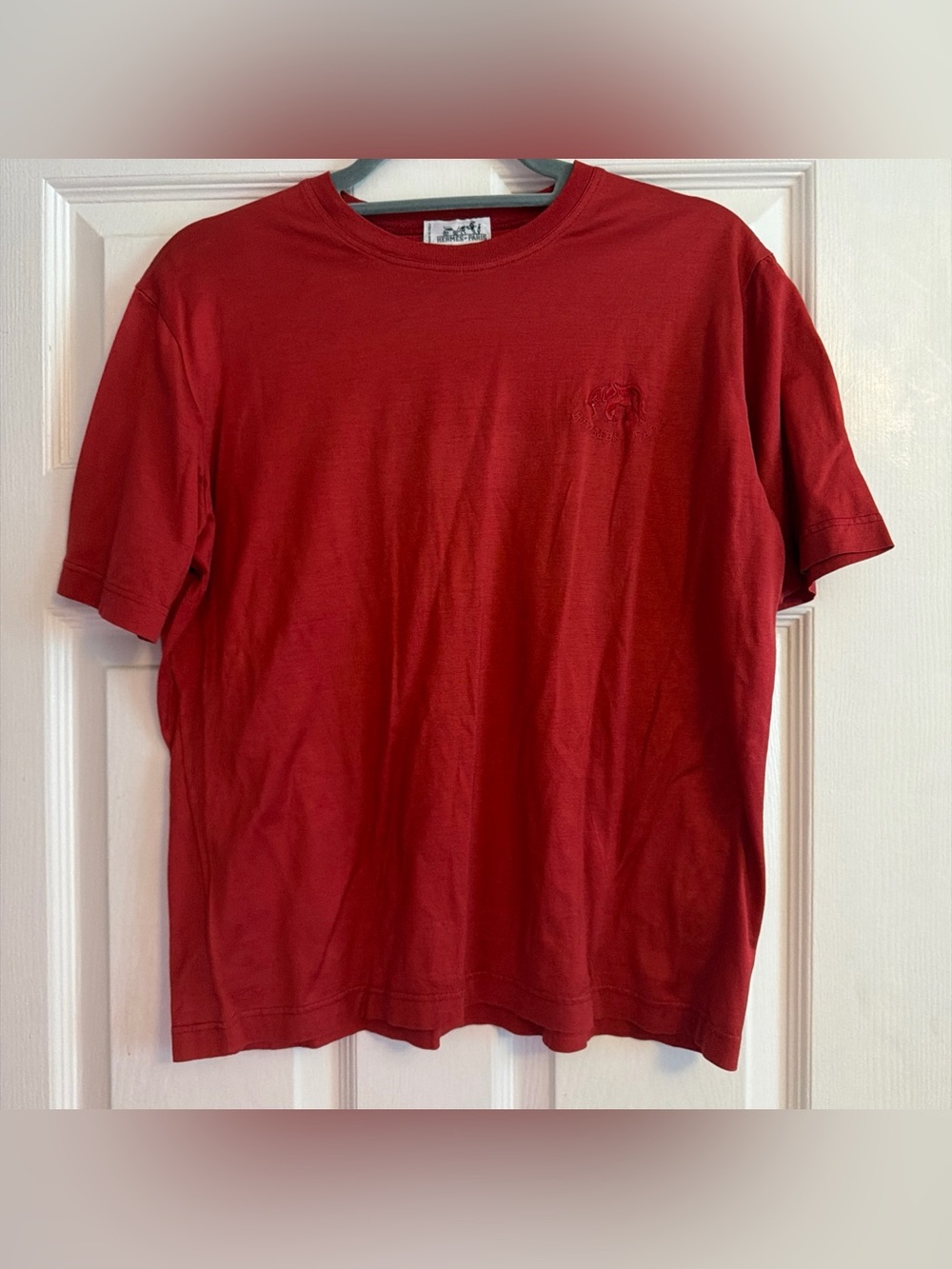 Hermès Paris Cotton Elephant Logo Red/Orange Designer T-Shirt- EUC VINTAGE Y2K